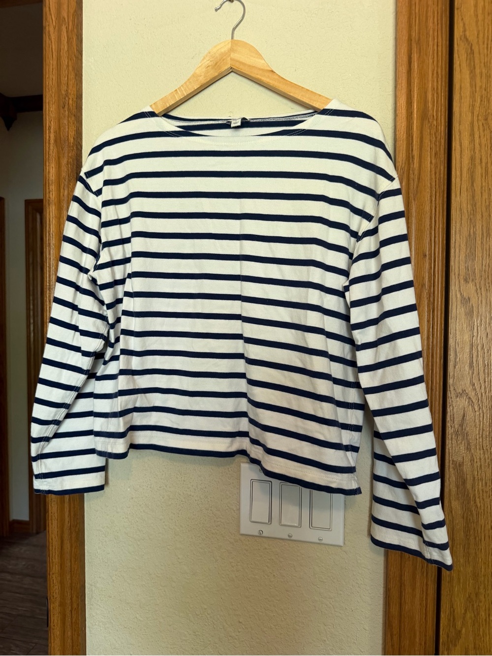 J. Crew Factory Navy & White Striped Long-Sleeve Top